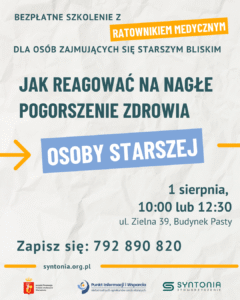 Zaproszenie na bezpłatne szkolenie z ratownikiem medycznym na temat pierwszej pomocy osobom starszym